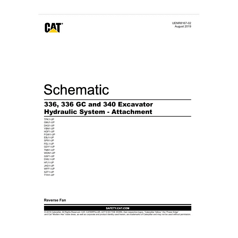 Esquema Hidráulico (Acessório) CAT 336, 336 GC, 340 - Ventilador Reverso (UENR8167-02)
