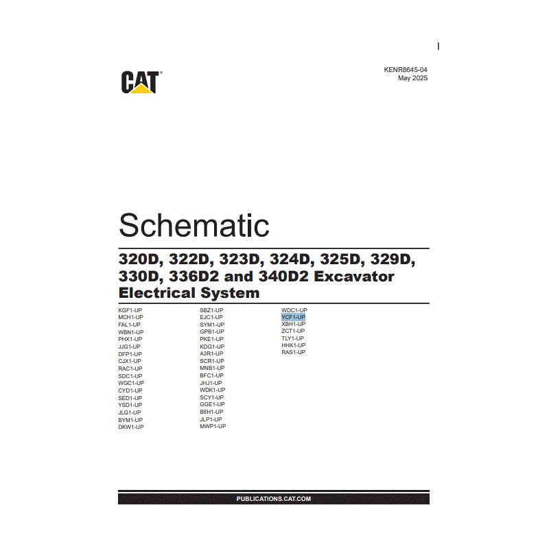 Esquema Elétrico Escavadeira CAT 320D, 323D, 324D, 325D, 329D, 330D, 336D2, 340D2 (KENR8645-04)