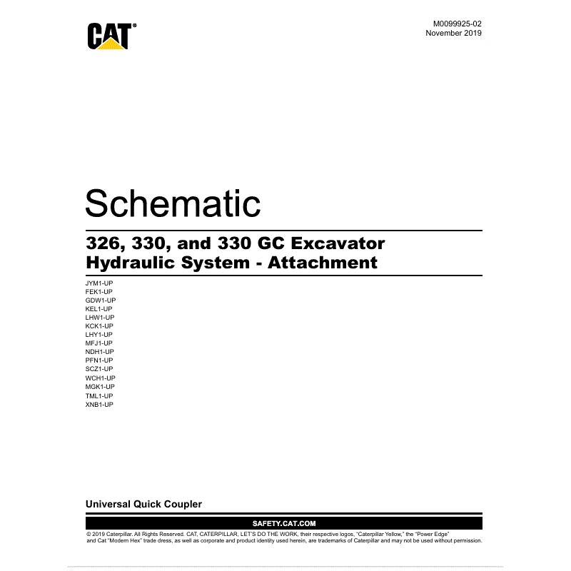 Esquema Hidráulico Acessório Escavadeira CAT 326, 330, 330 GC - Engate Rápido Universal (M0099925-02)