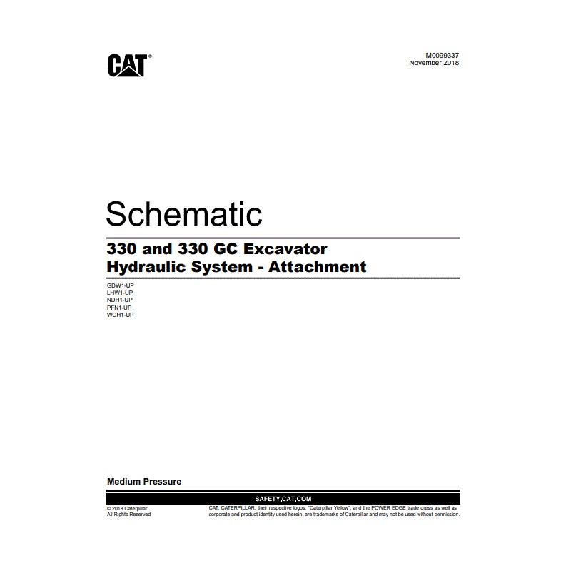 Esquema Hidráulico Acessório Escavadeira CAT 330, 330 GC - Média Pressão (M0099337-02)