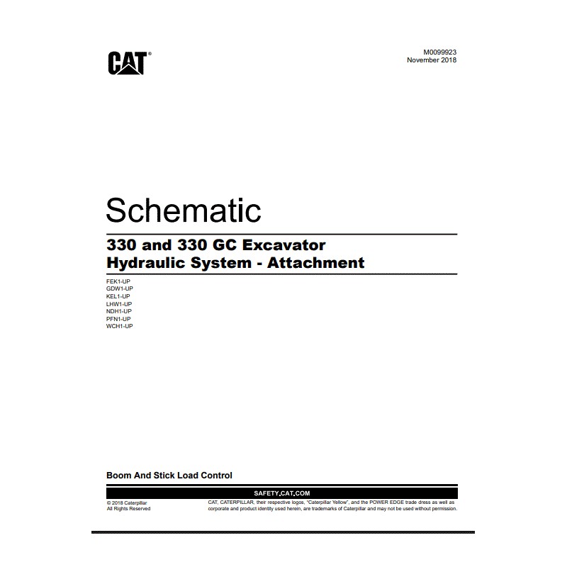 Esquema Hidráulico Acessório Escavadeira CAT 330, 330 GC - Controle de Carga Lança e Braço (M0099923)